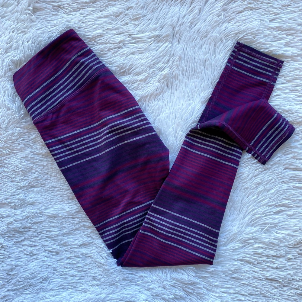 ATHLETA Colorblock Purple Striped Chaturanga Leggings 349333 Extra Small XS - Picture 2 of 11